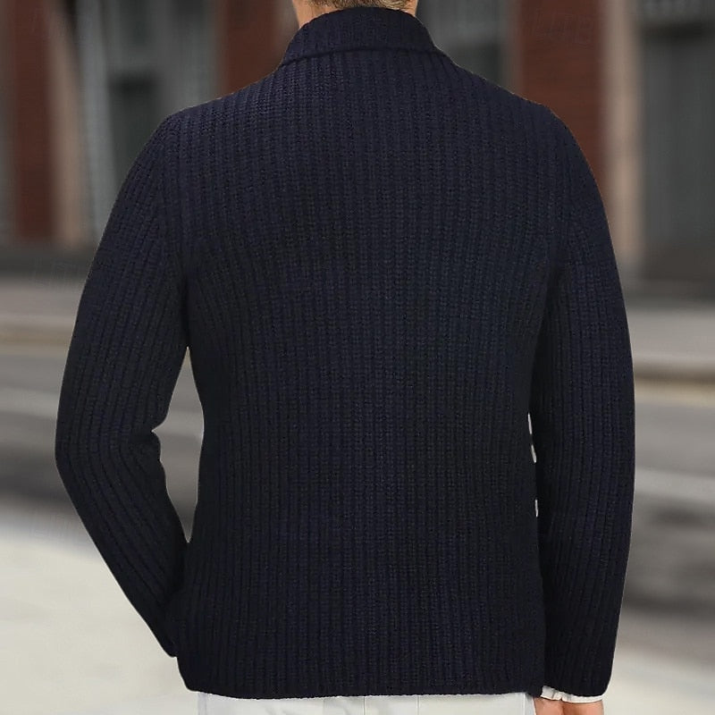 Ribbed Stand-Collar Cardigan for Men, Plus Size
