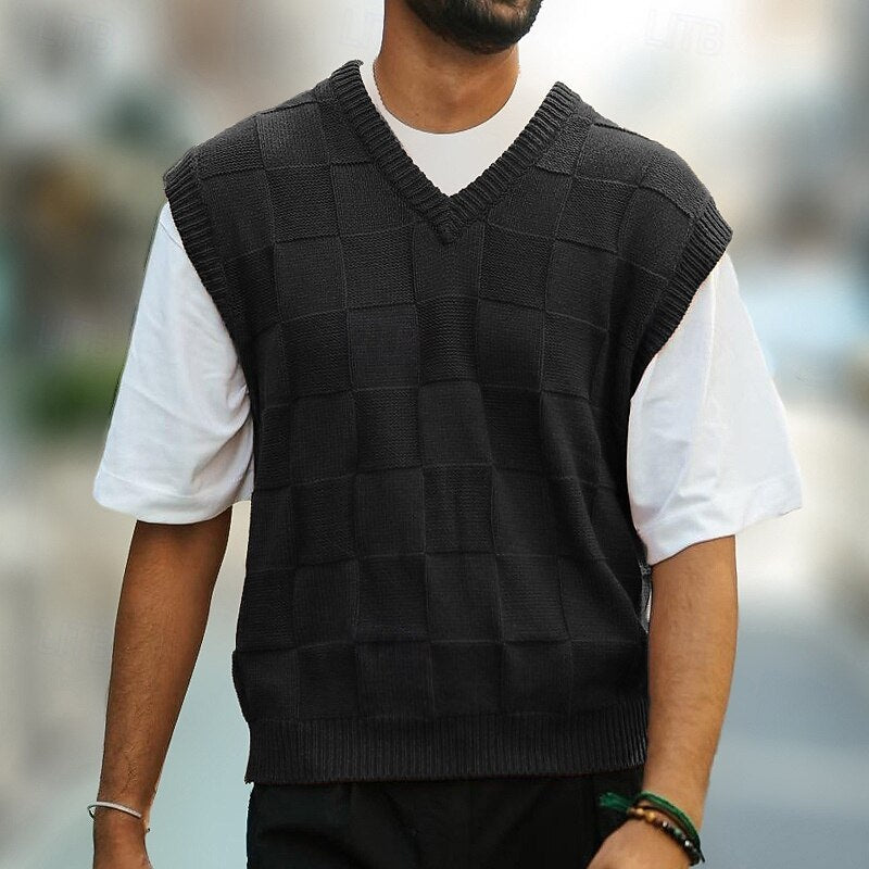 Textured V-Neck Sweater Vest for Men