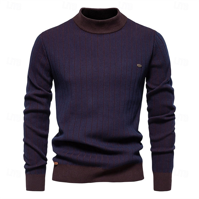 Ribbed Mock Neck Sweater for Men