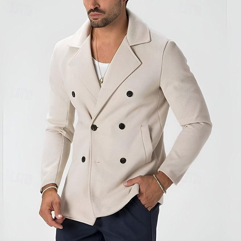 Tailored Double-Breasted Coat for Men, Plus Size