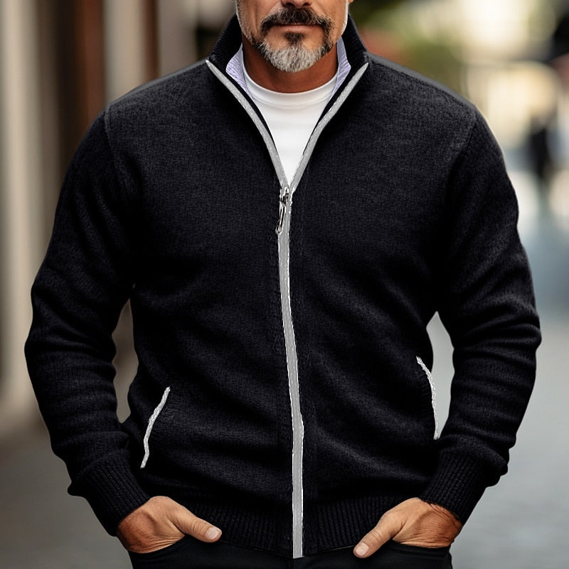 Stand-Collar Zip Cardigan for Men