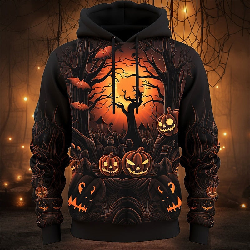 Halloween Pumpkin Graphic Hoodie for Men, Plus Size