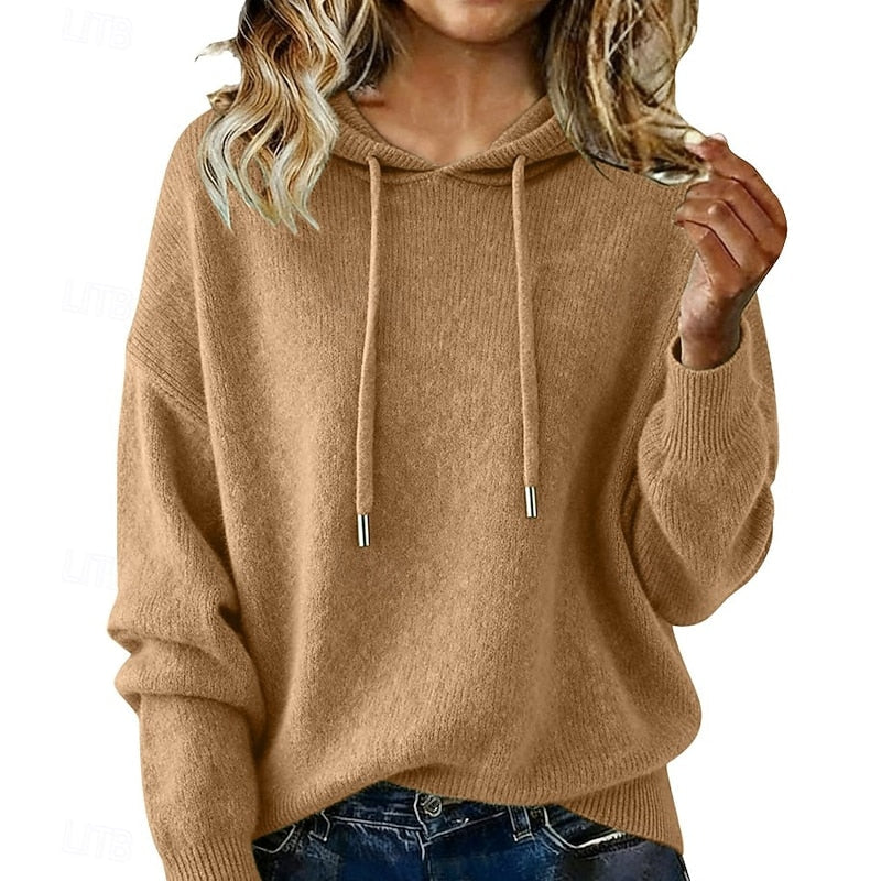 Hooded Knit Sweater for Women, Relaxed Style