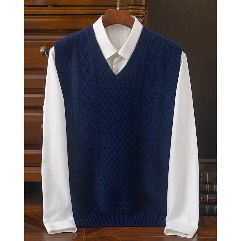 Cable-Textured V-Neck Sweater Vest for Men, Plus Size