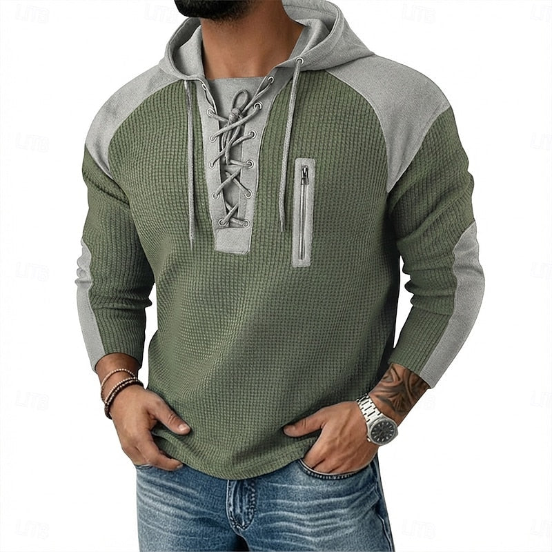 Men's Lace-Up Hooded Pullover Hoodie
