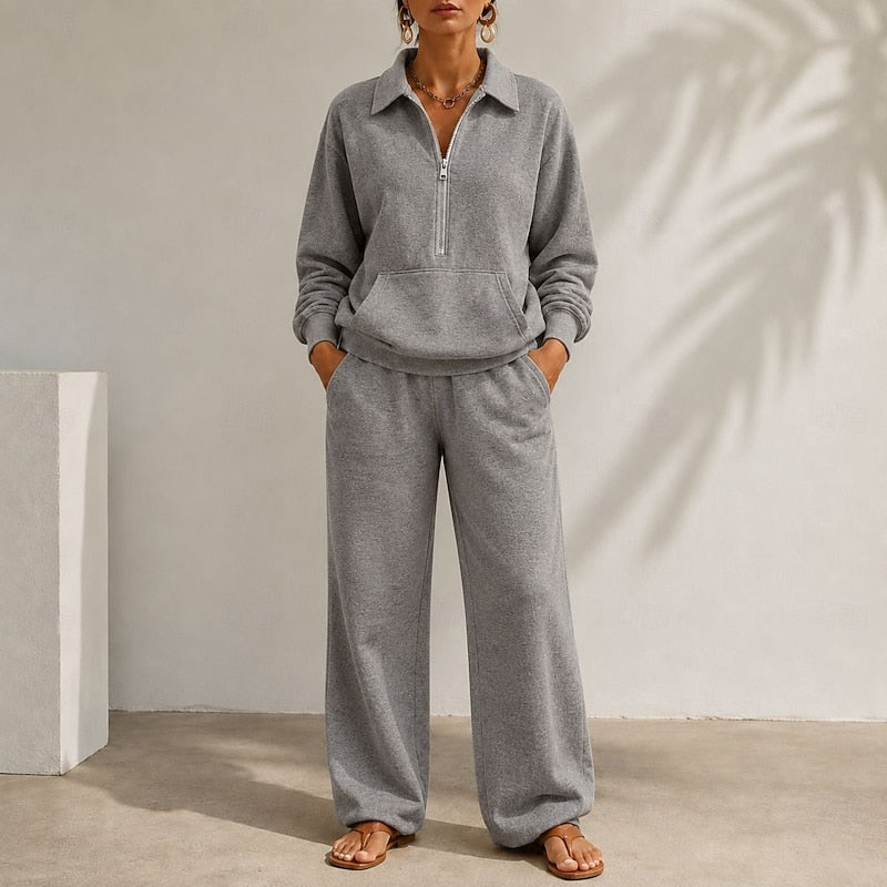 Zip-Collar Two-Piece Set for Women, Relaxed Style