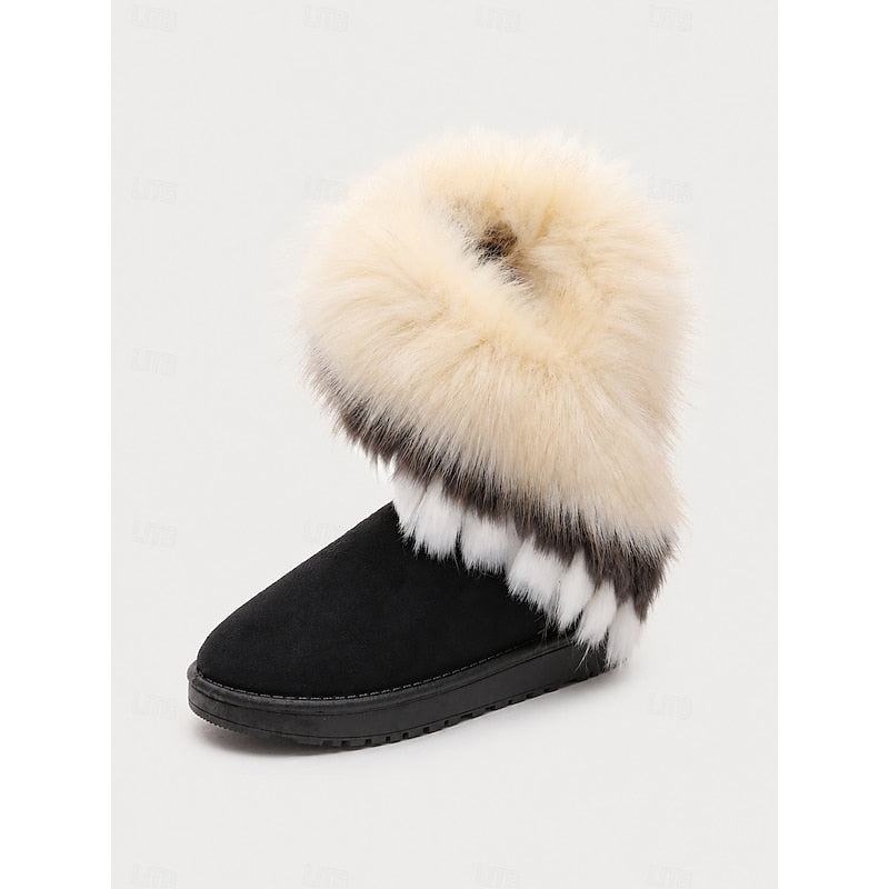 Fluffy-Trimmed Winter Boots for Women