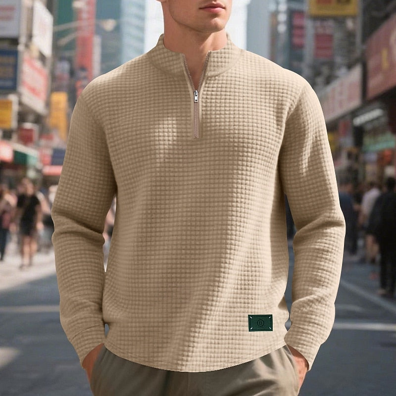 Quarter-Zip Textured Sweatshirt for Men, Plus Size