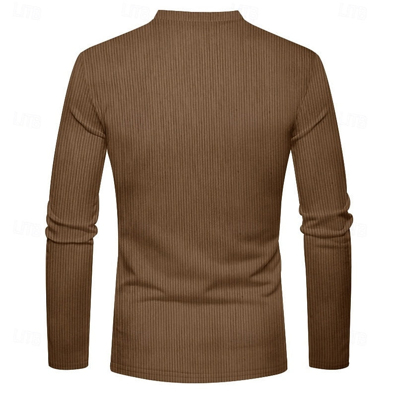 Ribbed Long Sleeve Henley Shirt for Men, Plus Size