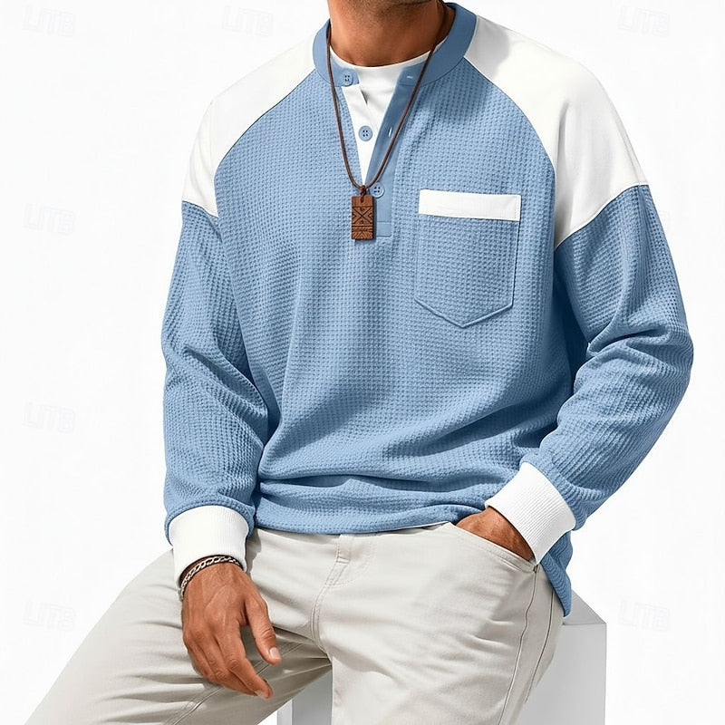 Colorblock Long-Sleeve Henley for Men