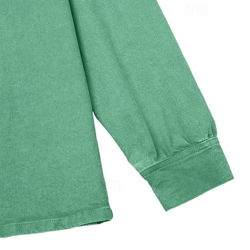 Washed Long Sleeve Polo Shirt for Men, Plus Size