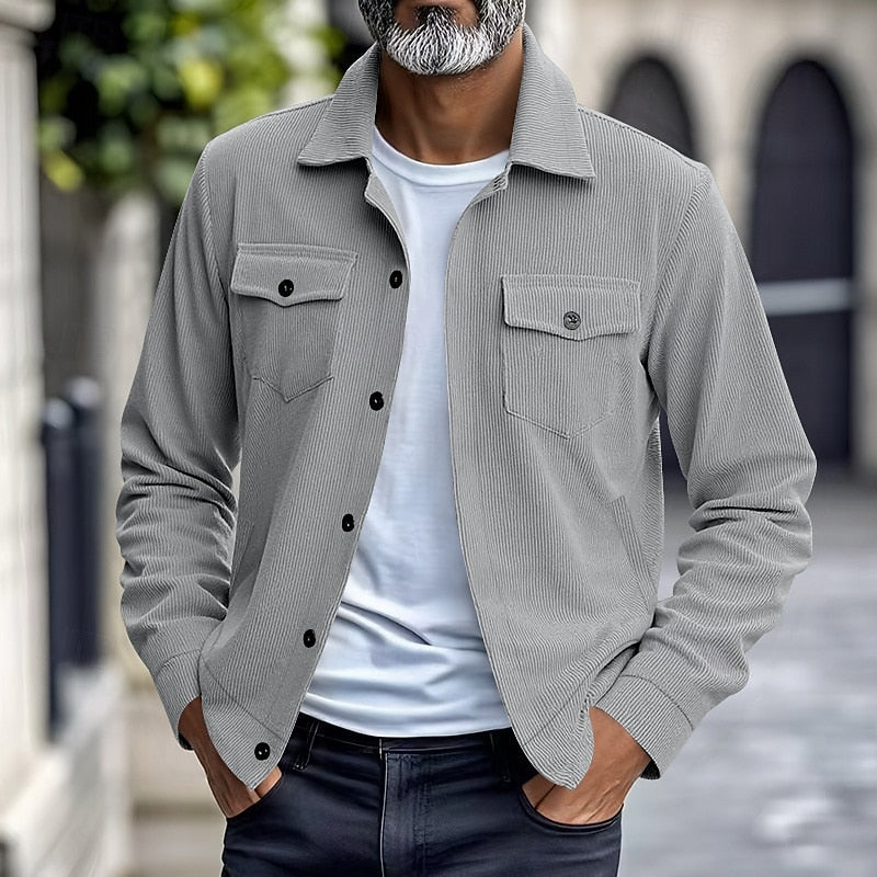 Plus Size Ribbed Utility Jacket for Men