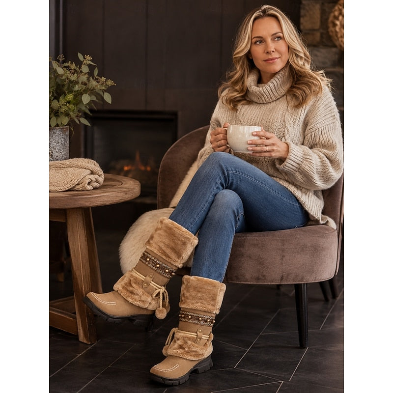 Boho Mid-Calf Winter Boots, Women's Cozy Fit