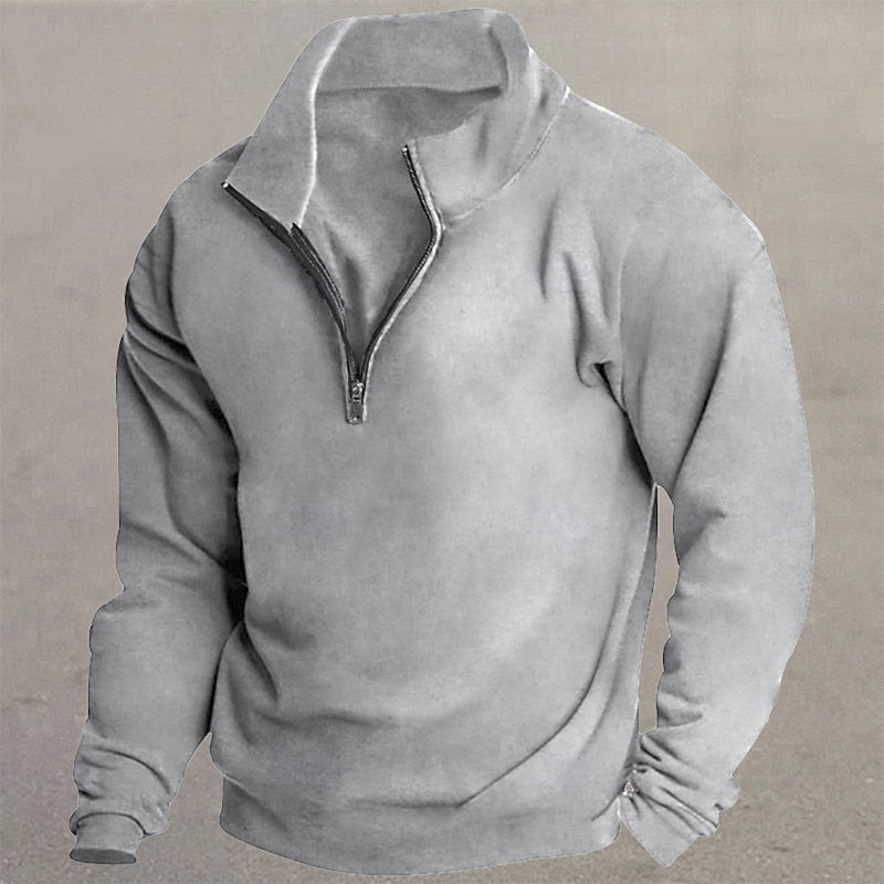 Quarter-Zip Standing Collar Pullover for Men, Plus Size