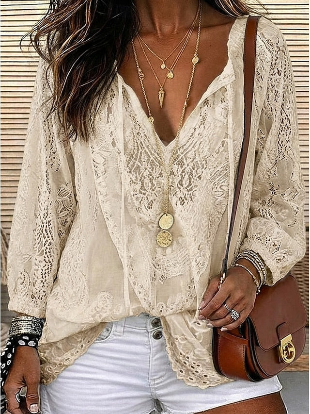 Boho Lace-Detail Blouse for Women