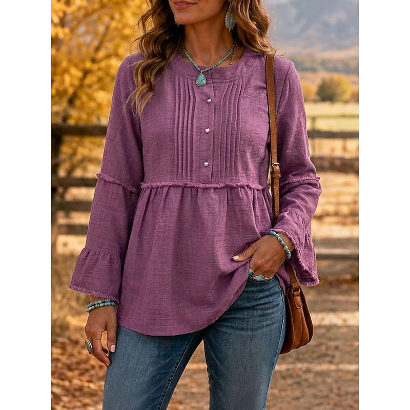 Pintucked Peplum Blouse for Women