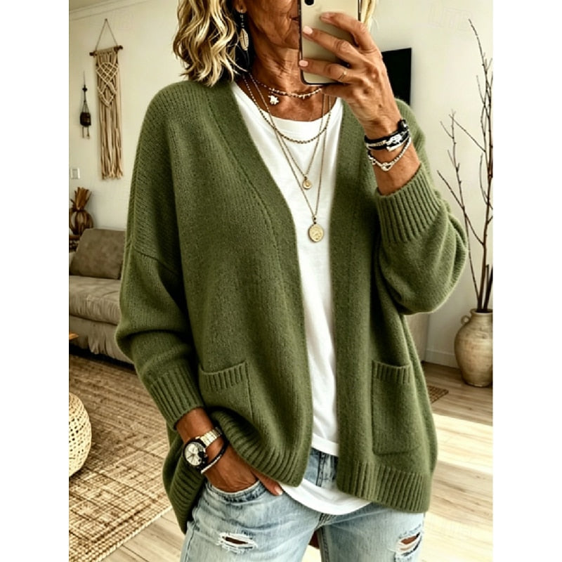 Plus Size Relaxed Open-Front Cardigan for Women