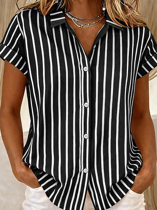 Striped Short-Sleeve Blouse for Women