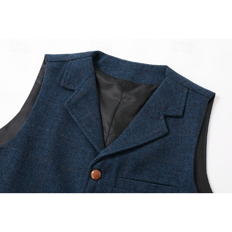 Plus Size Herringbone Tailored Waistcoat for Men