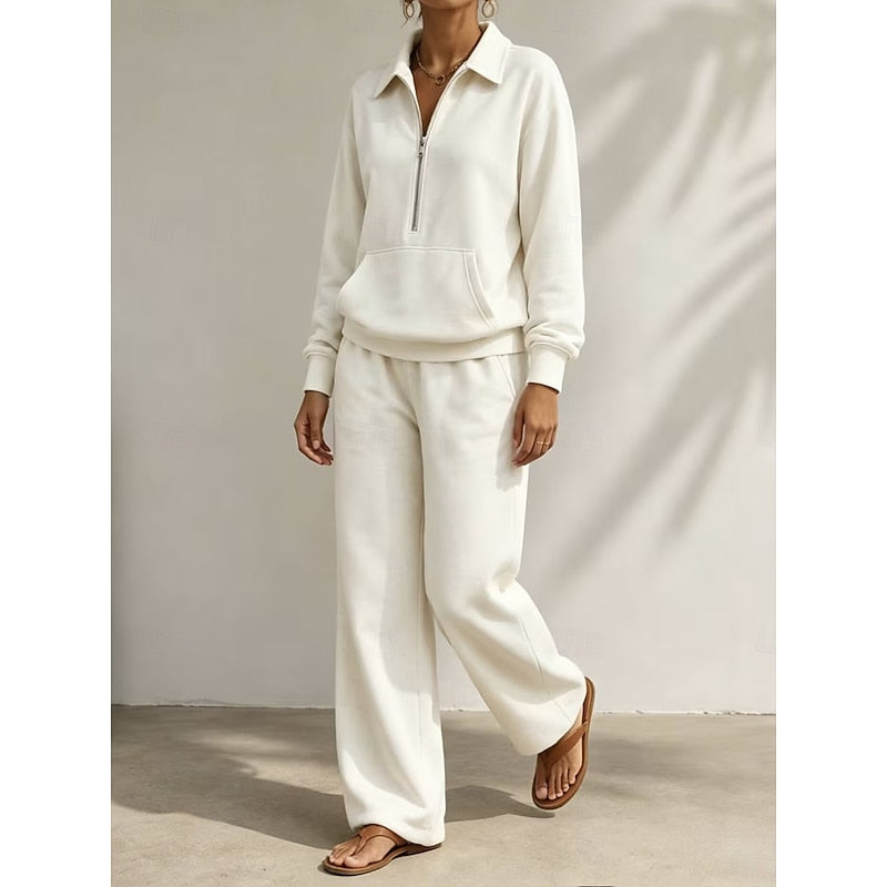 Relaxed Half-Zip Two-Piece Set for Women