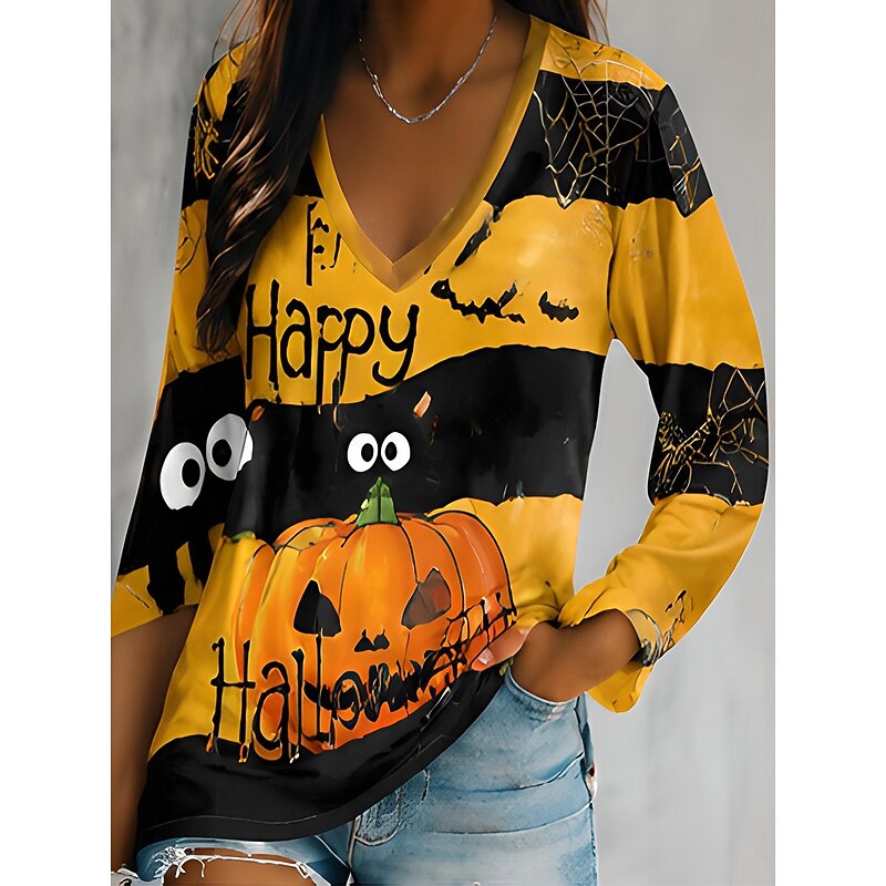 Halloween Graphic V-Neck Top for Women