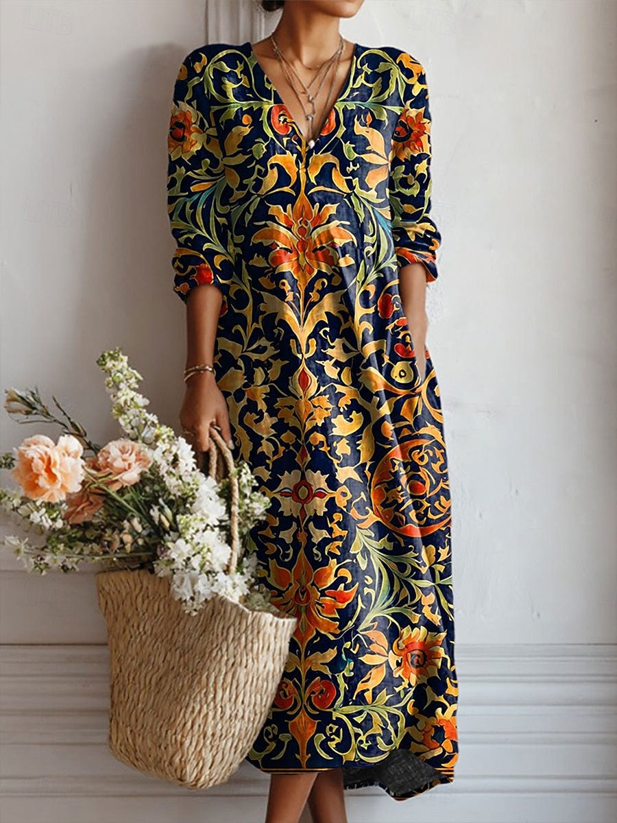Floral Long Sleeve Dress for Women, Comfortable Style