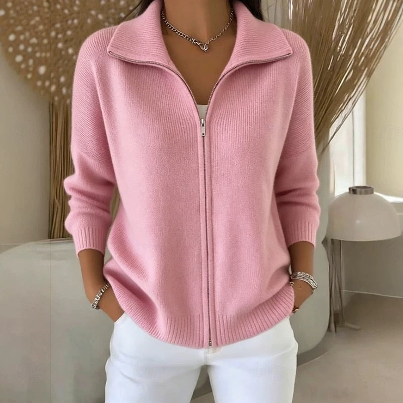 Stand Collar Zip Cardigan for Women