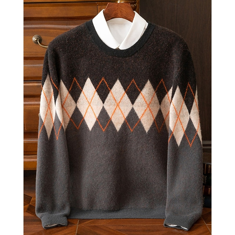 Argyle Crew Neck Sweater, Men's Classic Fit