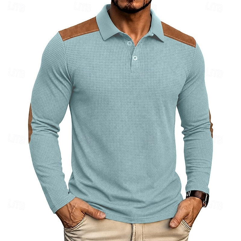 Men's Textured Colour Block Polo Shirt