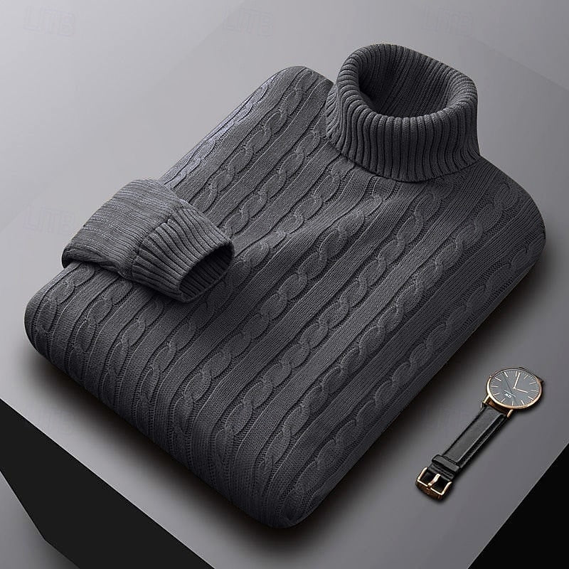 Cable Knit Turtleneck Sweater for Men, Plus Size