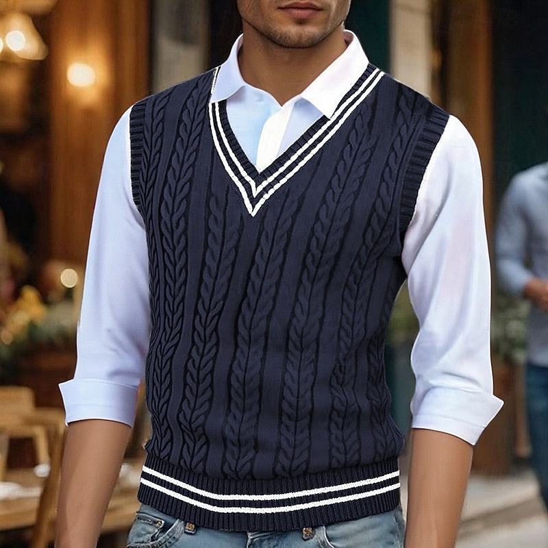 Men's Cable-Knit V-Neck Sweater Vest