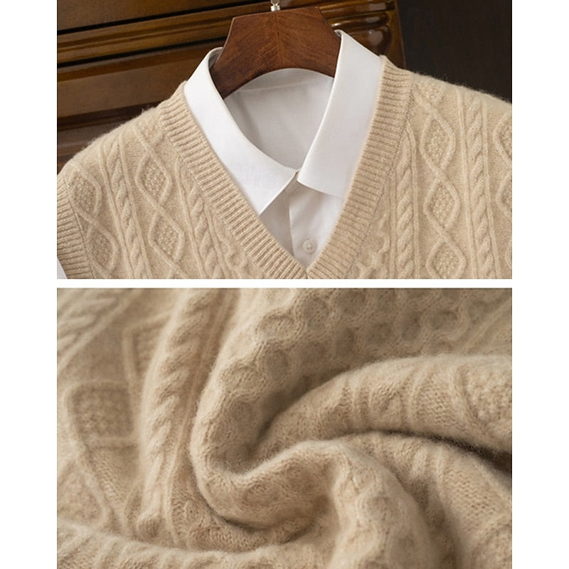 Cable-Textured V-Neck Sweater Vest for Men, Plus Size