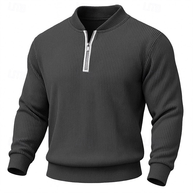 Ribbed Quarter-Zip Pullover for Men