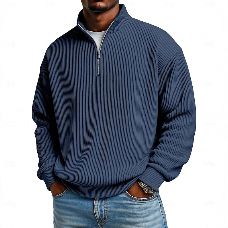 Ribbed Quarter-Zip Pullover for Men, Plus Size