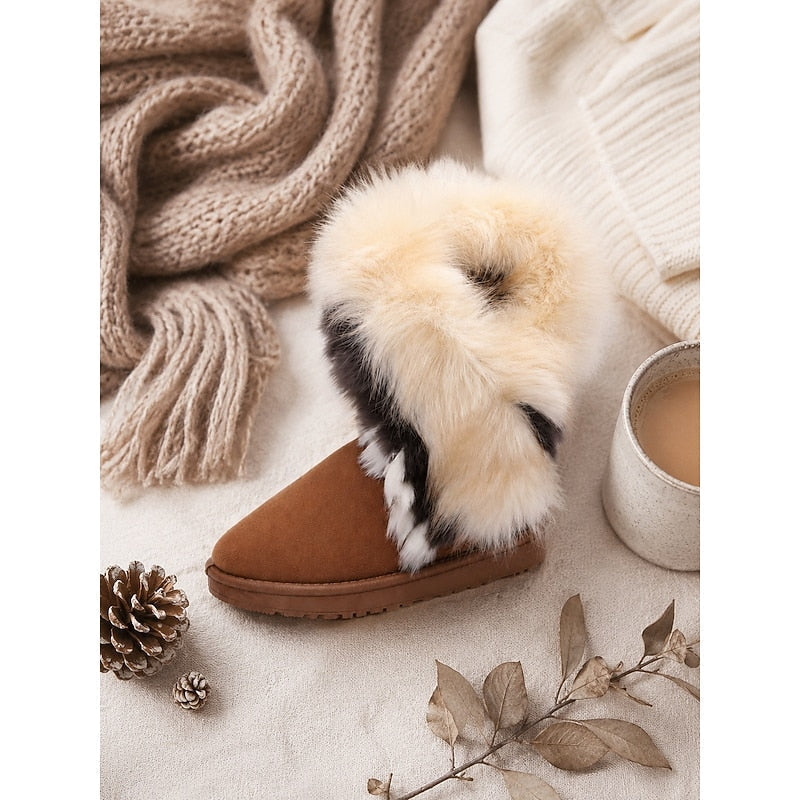 Fluffy-Trimmed Winter Boots for Women