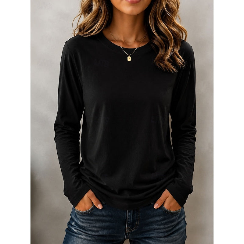 Classic Long Sleeve Crew Neck Top for Women, Plus Size