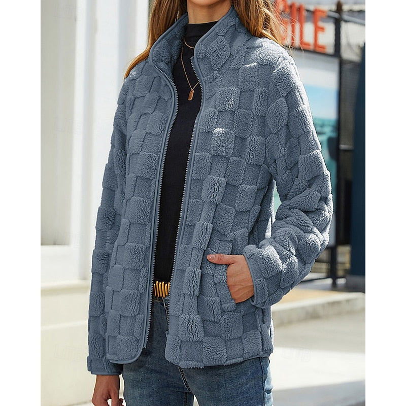 Textured Stand-Collar Zip Coat for Women
