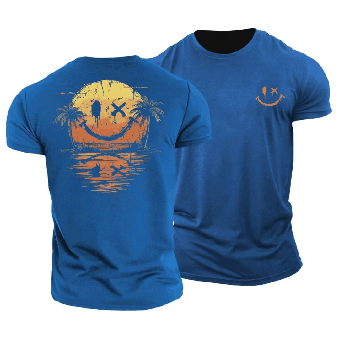 Summer Smiley Beach T-Shirt for Men, Plus Size