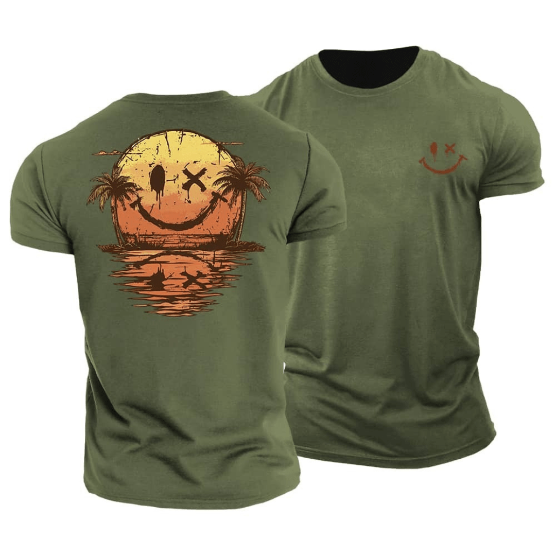Summer Smiley Beach T-Shirt for Men, Plus Size