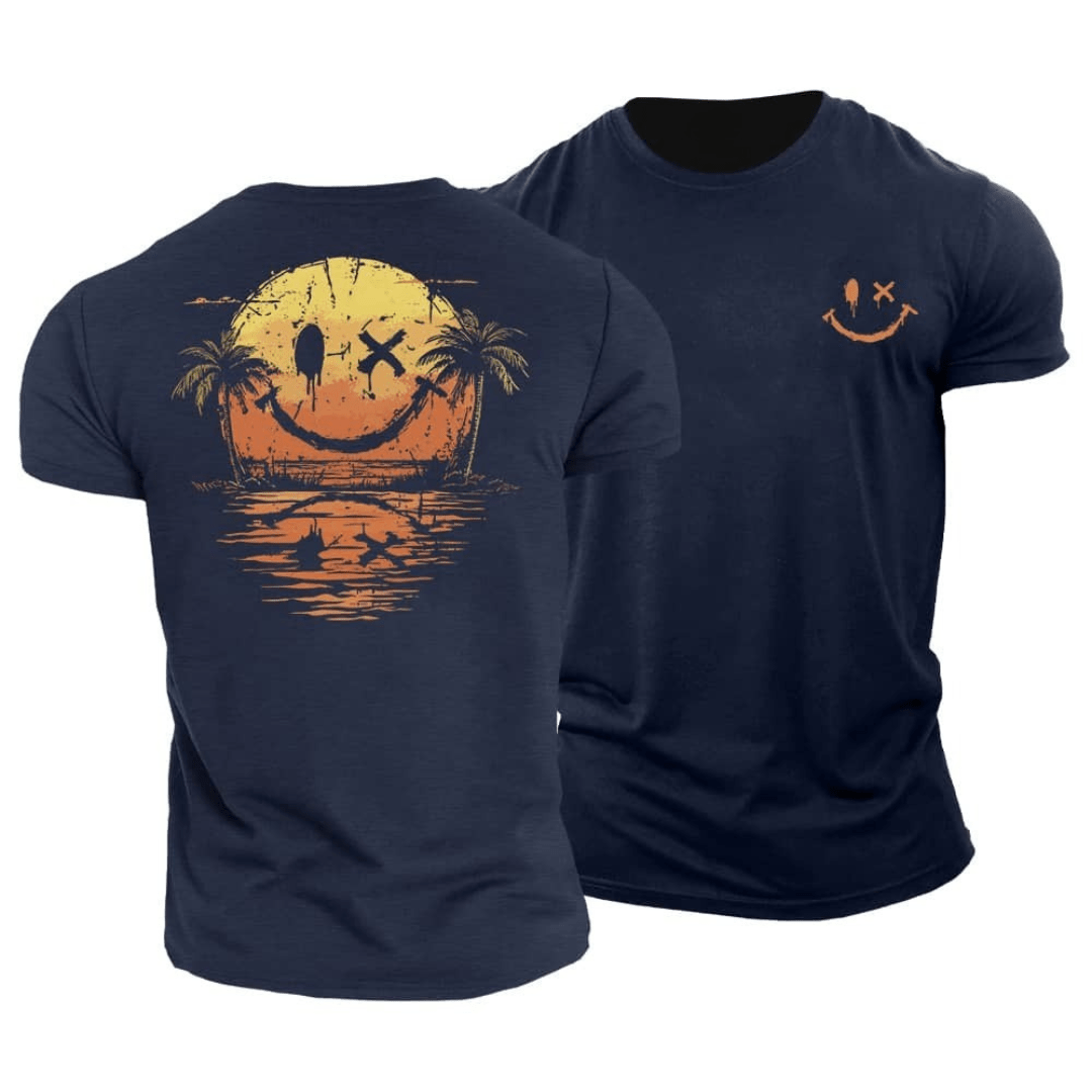 Summer Smiley Beach T-Shirt for Men, Plus Size