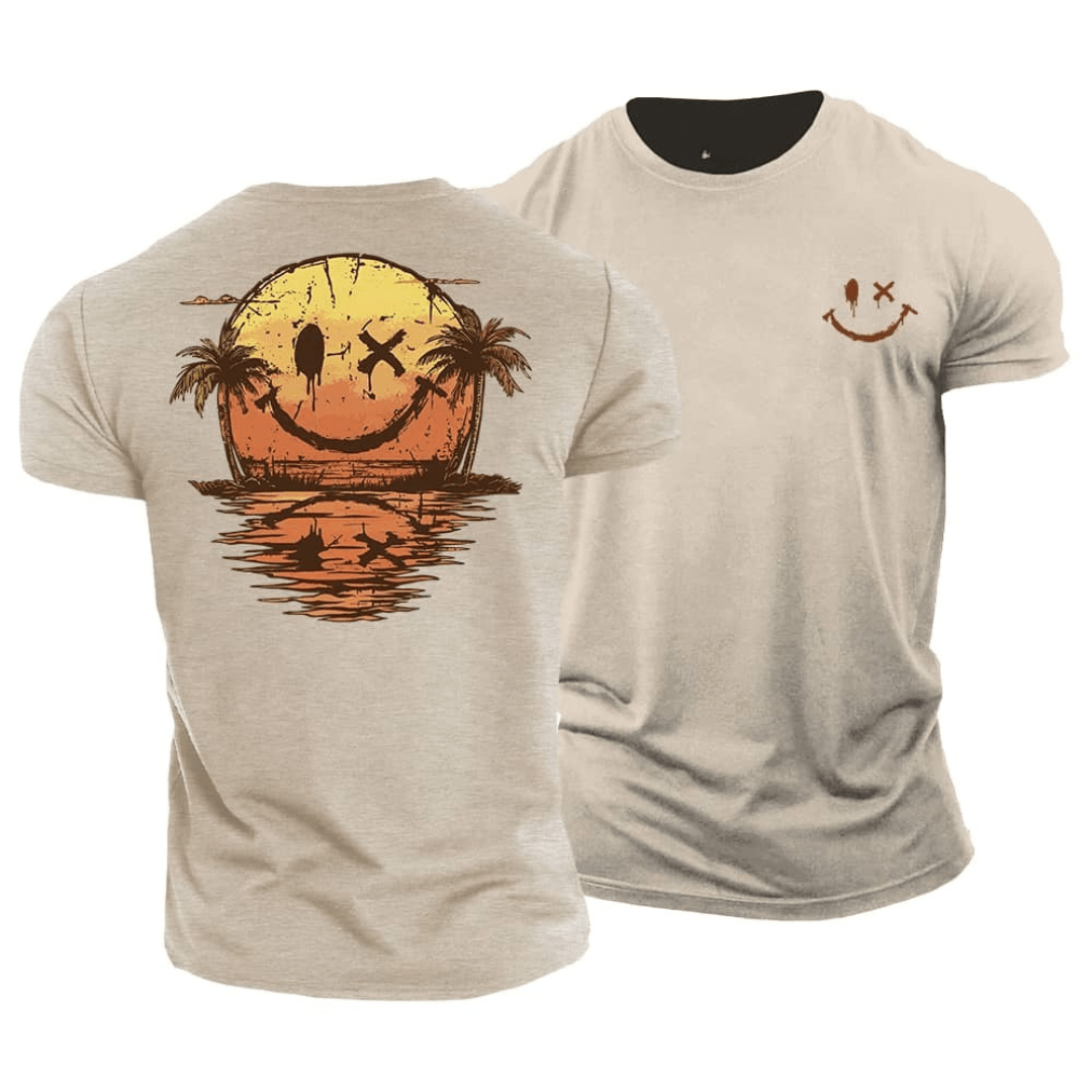 Summer Smiley Beach T-Shirt for Men, Plus Size