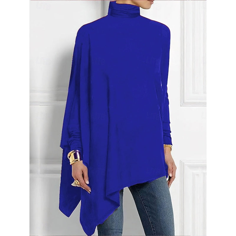 Draped Asymmetrical Turtleneck Top for Women