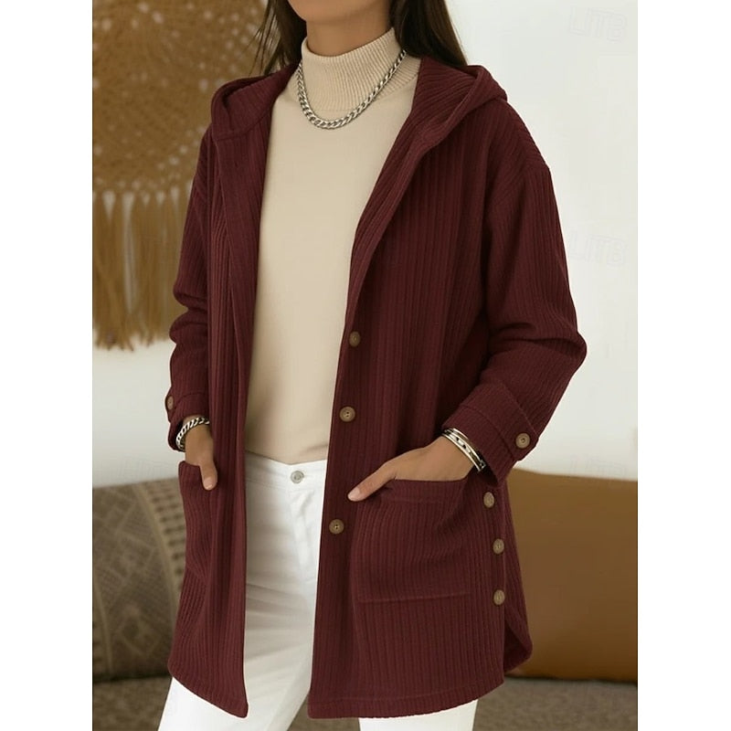 Ladies Hooded Button-Front Coat