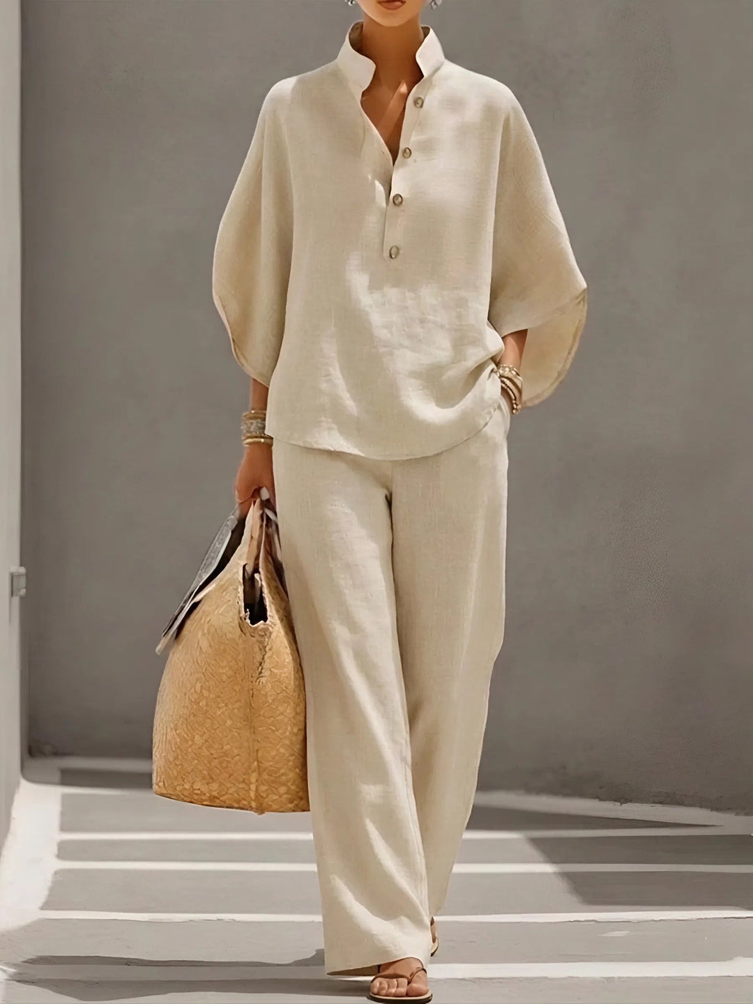 Ladies Elegant Wide Leg and Collar 2 Piece Set