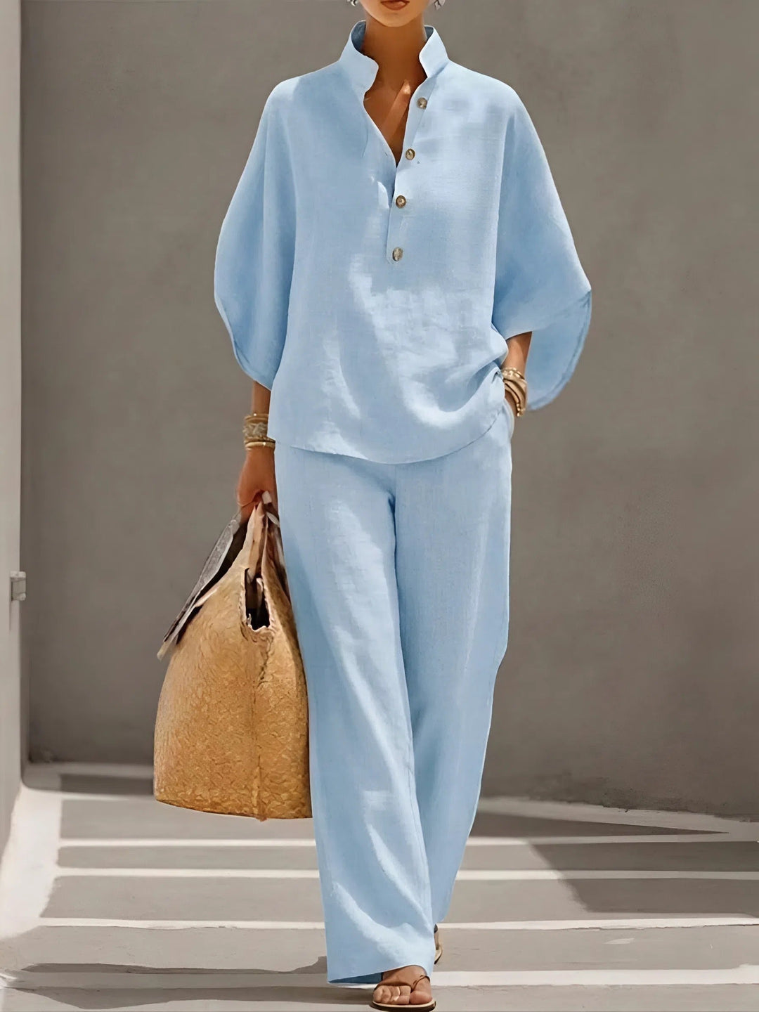 Ladies Elegant Wide Leg and Collar 2 Piece Set