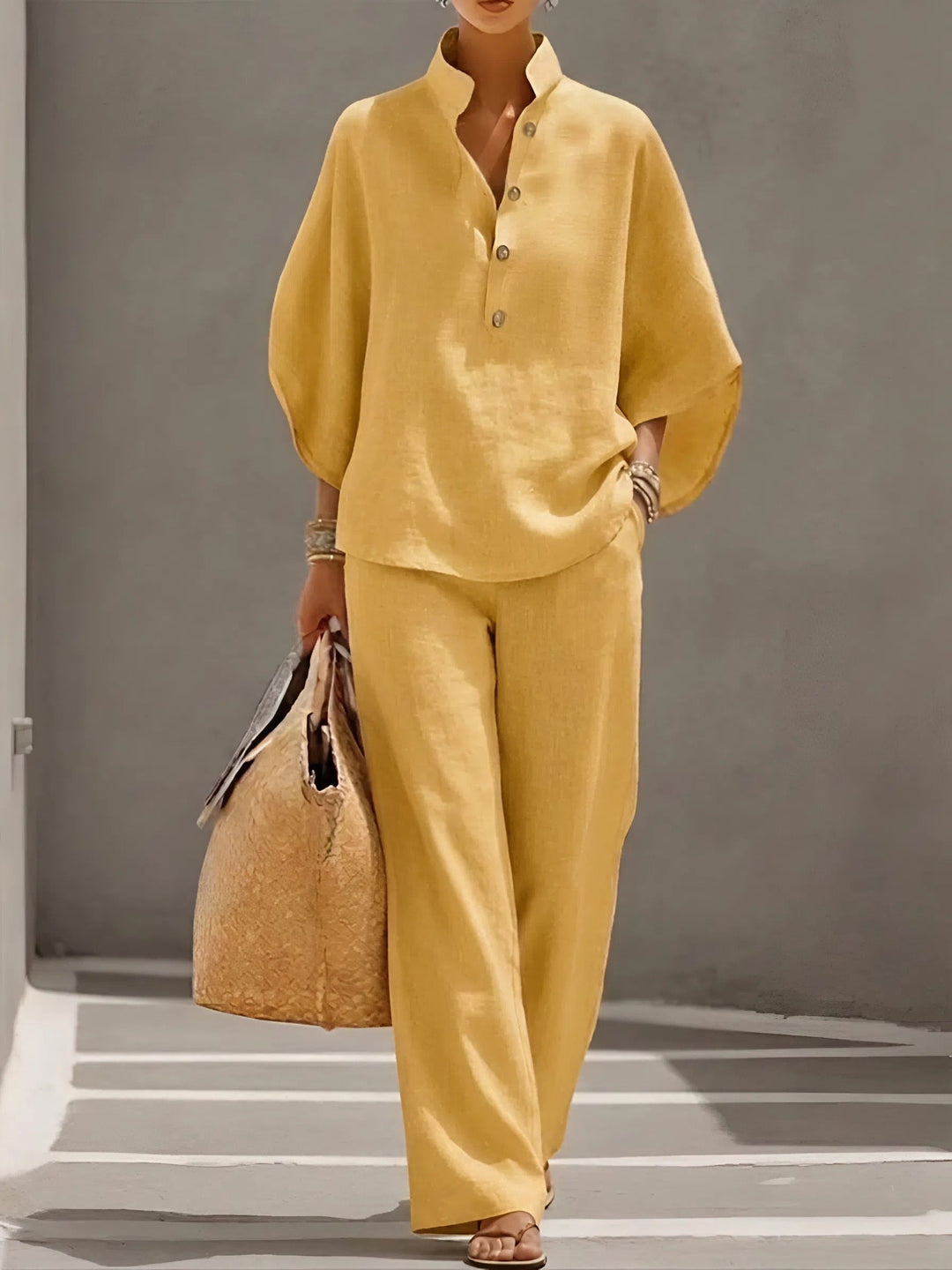 Ladies Elegant Wide Leg and Collar 2 Piece Set
