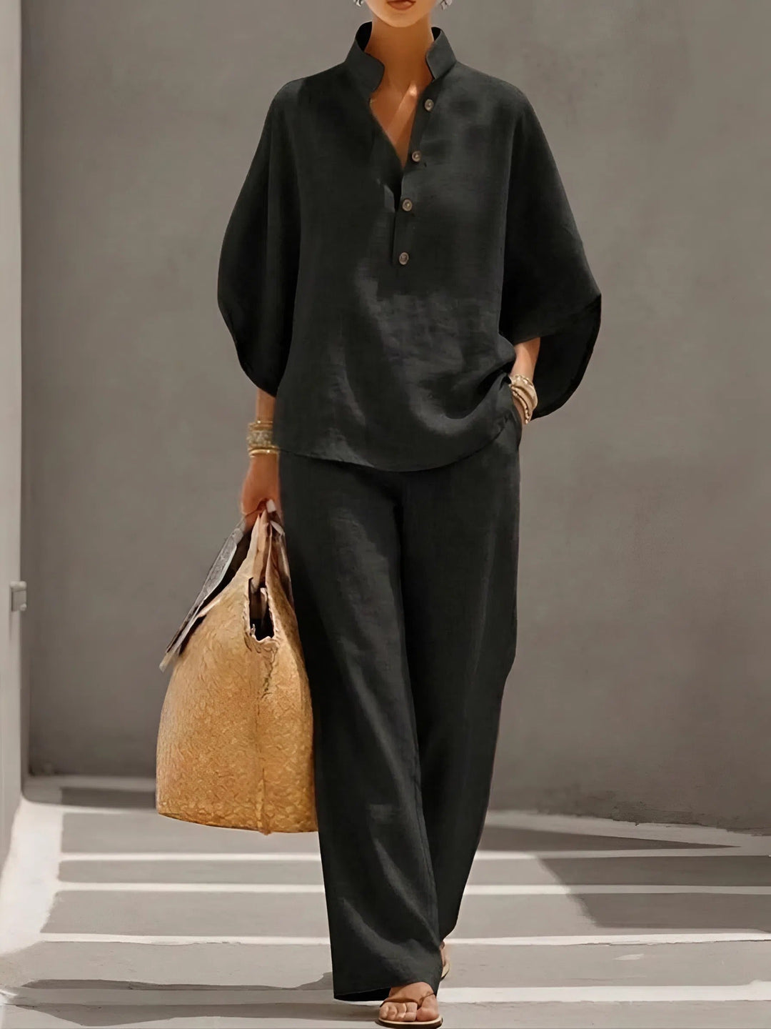 Ladies Elegant Wide Leg and Collar 2 Piece Set