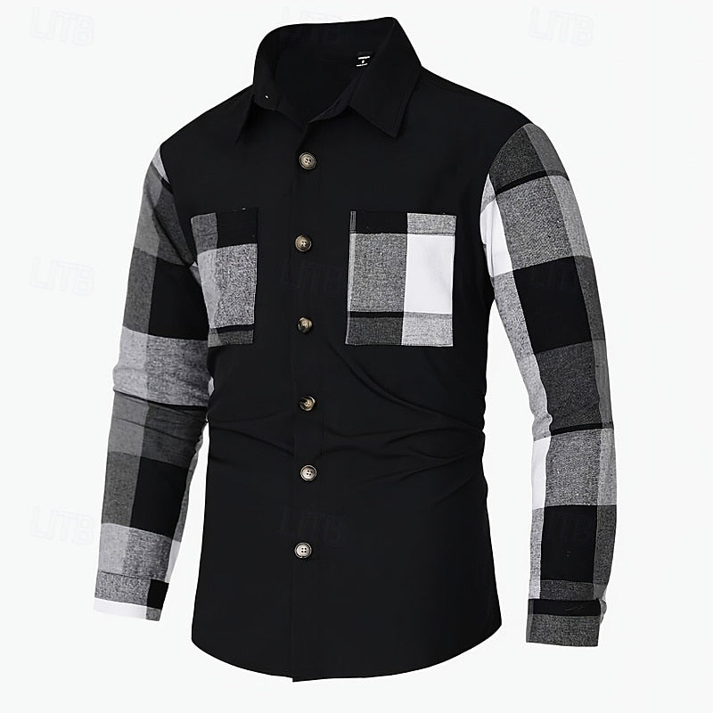 Patchwork Shirt Jacket, Men's Modern Fit