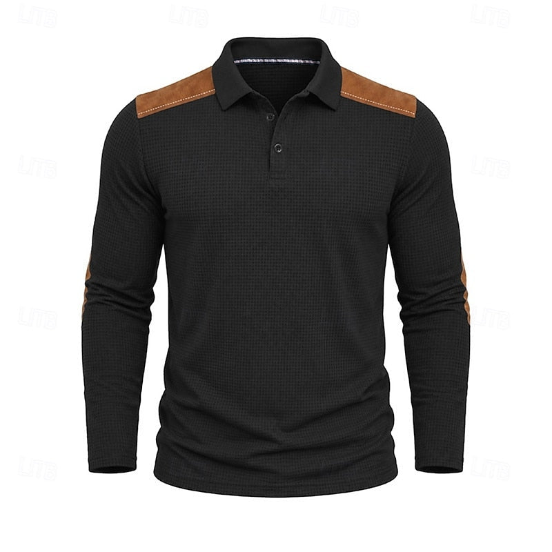 Men's Textured Colour Block Polo Shirt
