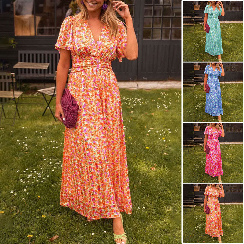 V-Neck Floral Dress for Women, Classic Style